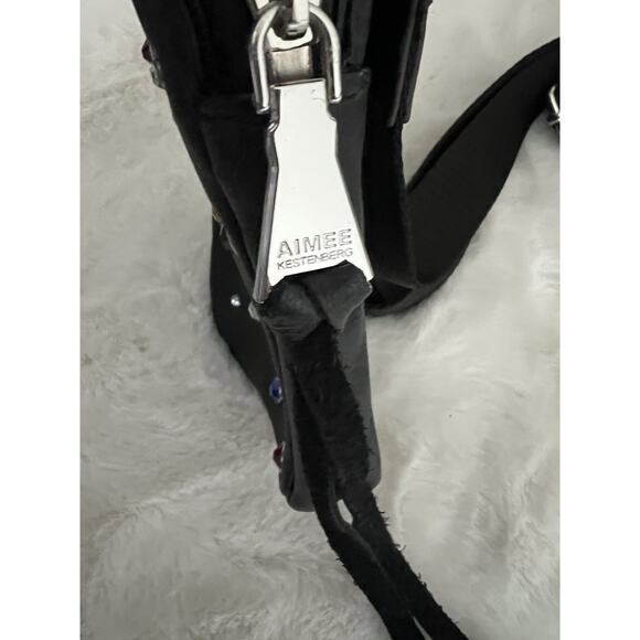 Aimee Kestenberg Womens Leather Jeweled Camera Crossbody Shoulder Handbag Black - Picture 5 of 9